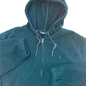 Vintage Polo Ralph Lauren Men’s Olive Green Zip Up Fuzzy Jacket USA Made Logo